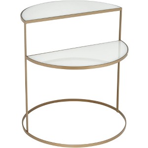 Kensington Hill Danica Modern Metal Accent Side End Table 25" x 22 1/4" Gold 2-Tier Half-Moon White Tempered Glass for Living Room Bedroom Bedside - 1 of 4