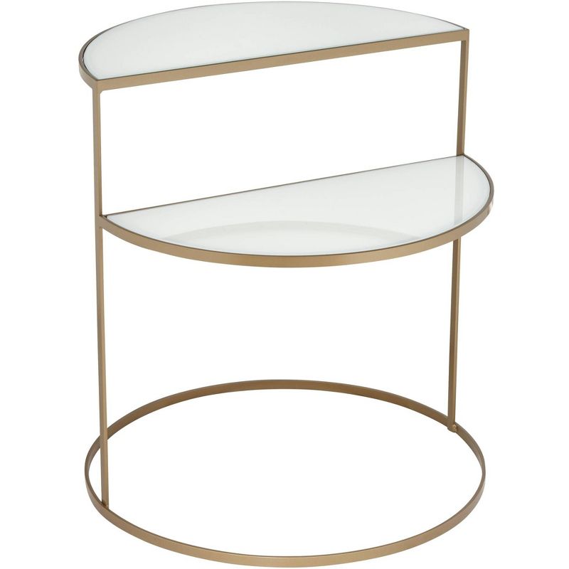 Kensington Hill Danica Modern Metal Accent Side End Table 25" x 22 1/4" Gold 2-Tier Half-Moon White Tempered Glass for Living Room Bedroom Bedside, 1 of 9