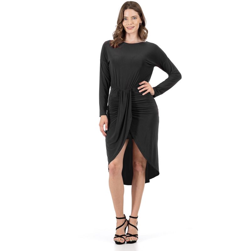 24seven Comfort Apparel Long Sleeve Dressy Tulip Skirt Knee Length Dress, 1 of 5