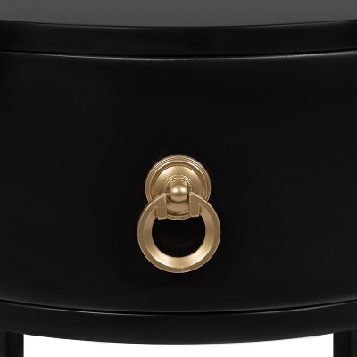 Black and Gold Round Wood Side Table with Storage