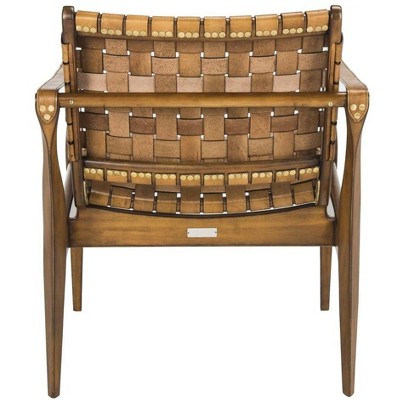Light Brown Mahogany and Leather Safari Armchair