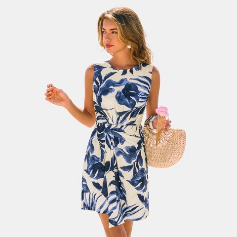 Женские платья Cupshe Women's Shift Dress Flattering Floral Print Sleeveless-S-Blue