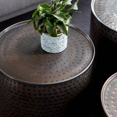 Brown Hammered Metal Round Accent Tables Set of 3