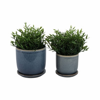 Aqua Blue Ceramic Planter Set with Saucers, 6-inch