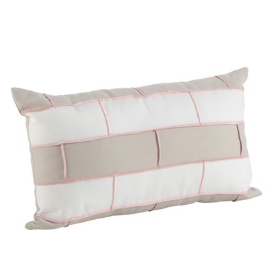 Saro Lifestyle Geometric Tile Embroidery Design Poly Filled Throw Pillow, 12"x20", Beige