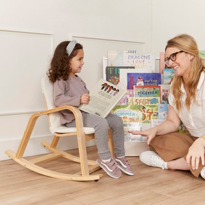Natural Birch Kids Rocking Chair with Faux Shearling Cushion