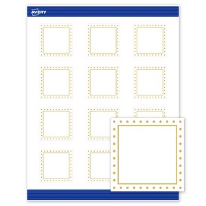 Avery Printable Square Cards, Gold Border with Gold Dots, 2" x 2", Matte White Square Cards, Laser/Inkjet, 120ct, Great for Business Cards - 1 of 4