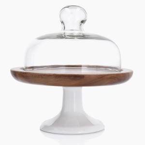 DUKA 8-Inch Acacia Platter With Glass Cover And Porcelain Stand - 1 of 4