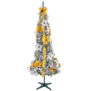 Karl Home  6 FT Snow Flocked Pre-lit Artificial Pop Up Christmas Tree with 150 Warm Lights - 1 of 4
