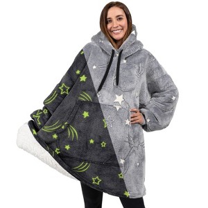 PAVILIA Faux Shearling Wearable Blanket Hoodie, Cozy Oversized Hooded Sweatshirt Adults, Warm Fleece Big Pocket - 1 of 4