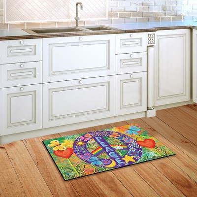 Colorful Floral Peace Sign Outdoor Rubber Doormat 30" x 18"