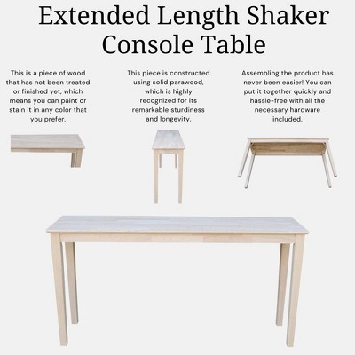 Shaker-Inspired Extended Length Console Table in Unfinished Wood