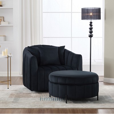 Swivel Barrel Chair and a Half with Storage Ottoman,40.35"W Velvet Oversized Accent Chair for Living Room Bedroom Lounge-Baofuwish