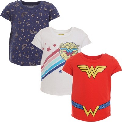 DC Comics Justice League Wonder Woman Little Girls 3 Pack T-Shirts Red / White / Navy 6-6X