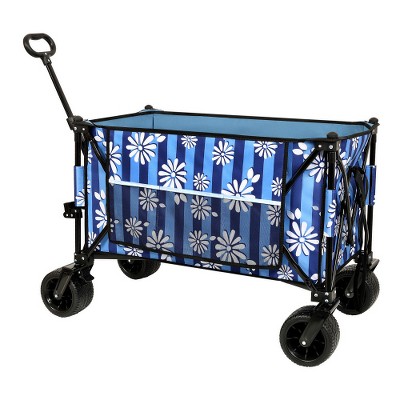 SKRAN Outdoor Sport Foldable Extended Wagon with 480lbs Weight Capacity,with Beach Wheels & Drink Holders,Side Pocket and Brakes for Camping