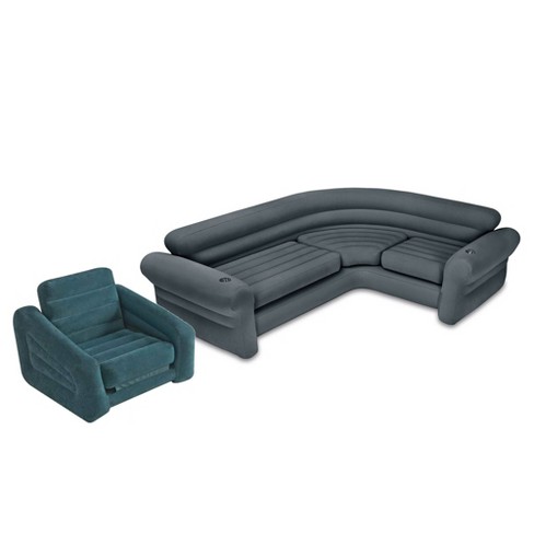 Intex Inflatable Corner Couch Sectional Sofa And Pull Out Twin Air Bed Sleeper