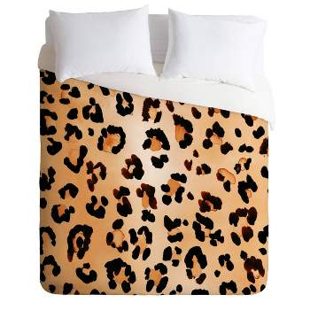 King Amy Sia Animal Leopard Duvet Set Brown - Deny Designs