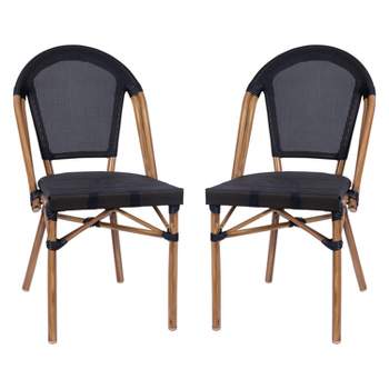 Flash Furniture Marseille Set of 2 Indoor/Outdoor Commercial French Bistro Stacking Chairs, Textilene Backs and Seats, Bamboo Print Aluminum Frames