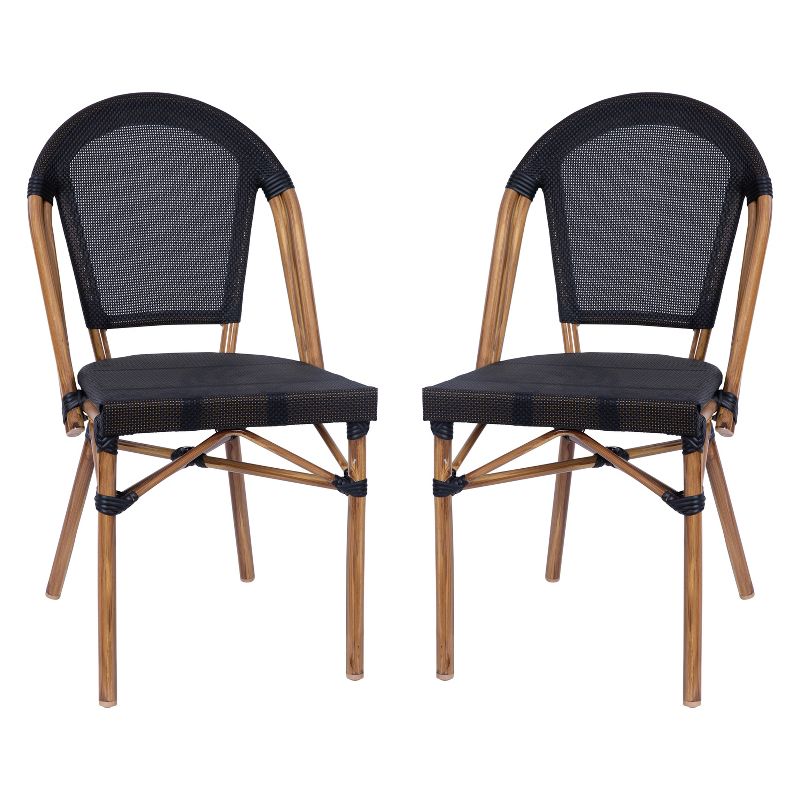 Flash Furniture Marseille Set of 2 Indoor/Outdoor Commercial French Bistro Stacking Chairs, Textilene Backs and Seats, Bamboo Print Aluminum Frames, 1 of 13