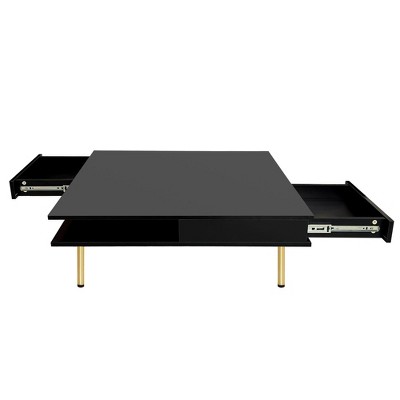 NicBex Modern 33.4" Square Coffee Table 2 Tier Center Table with 4 Gold Legs and 2 Drawers for Living Room
