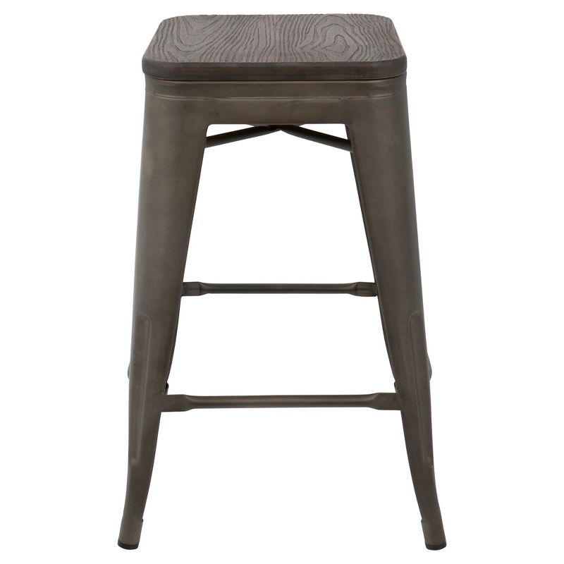 Set of 2 Oregon Industrial Stackable Counter Height Barstool with Frame Antique Wood - Lumisource, 3 of 12