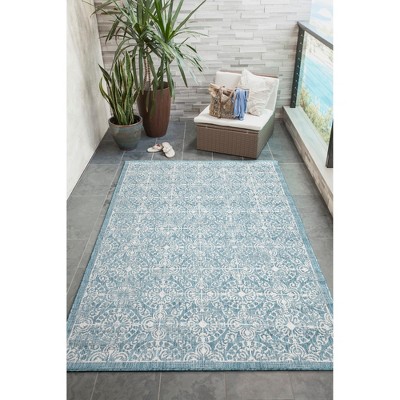 Antique Aqua Medallion 58.5" Square Synthetic Indoor/Outdoor Rug