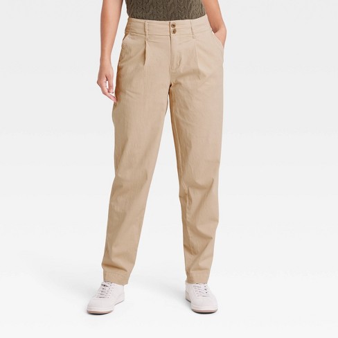 Women's High-Rise Pleat Front Tapered Chino Pants - A New Day™ Tan 14