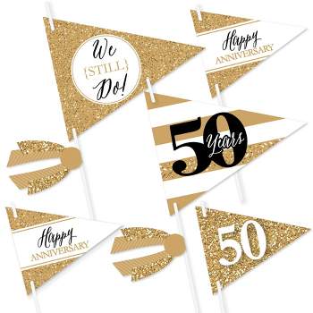 Big Dot of Happiness We Still Do - 50th Wedding Anniversary - Triangle Anniversary Party Photo Props - Pennant Flag Centerpieces - Set of 20