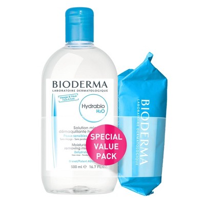 Bioderma Hydrabio H2O Micellar Water Makeup Remover and Facial Cleansing Wipes - 16.07oz/25ct