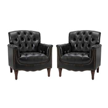 Set of 2 Enrique Genuine  Leather Armchair with Turned Legs | ARTFUL LIVING DESIGN