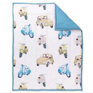 Lincove Vintage Cars Toddler Quilt - 100% Cotton Reversible Design Lightweight and Breathable Toddler Blanket 47" x 39" - 1 of 3