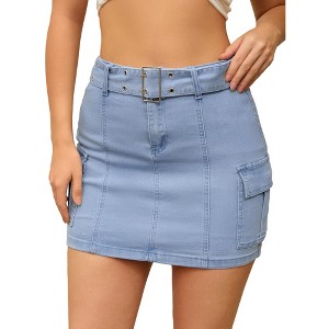 INSPIRE CHIC Women's High Waisted Stretch Belted Pockets Skirt - 1 of 4