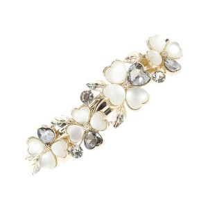 Unique Bargains Lily Flowers French Barrette Hair Clips Gold Tone Gray 1 Pc - 1 of 4
