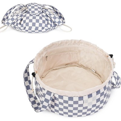 Narwey Barrel Drawstring Checkered Makeup Bag Large Cosmetic Bag