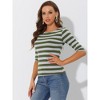 INSPIRE CHIC Women's Stripes Casual Basic Elbow Sleeves Boat Neck Slim Fit T-Shirts - 3 of 4