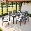 7-Piece Outdoor Dining Set, Stationary Chairs and Dining Table with Umbrella Hole, Chairs with Aluminium Frame and Foam Cushions-Coolbibila - 2 of 4