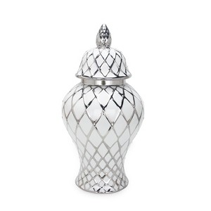 Gulches White and Silver Ceramic Decorative Jar with Lid - 1 of 4