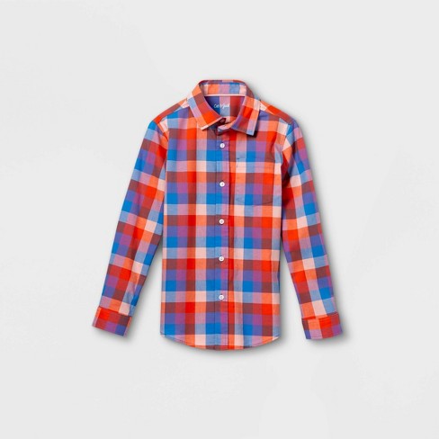 Boys' Woven Long Sleeve Button-Down Shirt - Cat & Jack™ Red/Blue - image 1 of 2