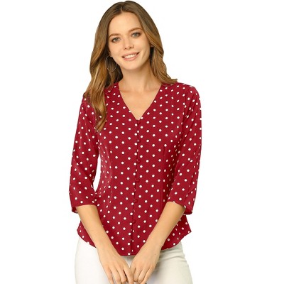 Allegra K Women's Polka Dots Print V Neck Short Sleeve Elegant Work Office  Tops X-Small White at  Women's Clothing store