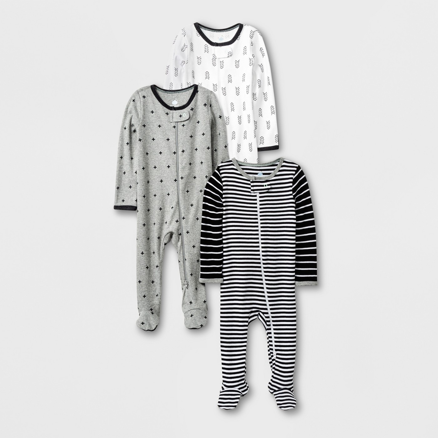 Baby 3pk Long Sleeve Footed Sleeper Set - Cloud Island™ Black/White/Gray - image 1 of 1