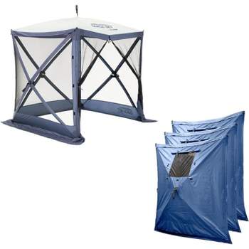 CLAM Quick Set Traveler 6 x 6 Ft Portable Outdoor Shelter, Blue + Clam Quick Set Screen Hub Tent Wind & Sun Panels, Accessory Only, Blue (3 Pack)