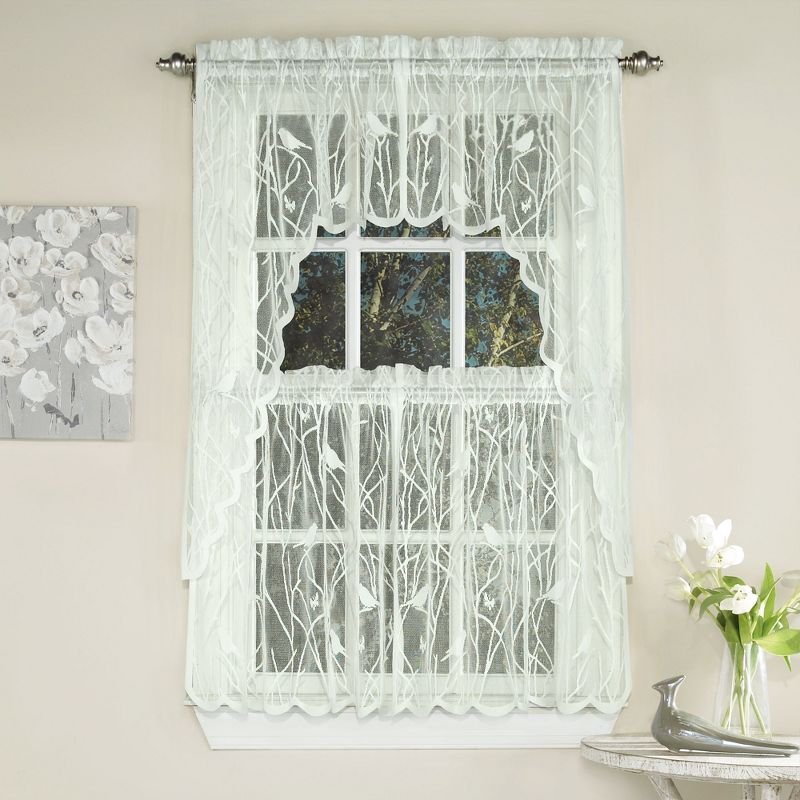 Songbird Motif Knit Lace Window Curtains by Sweet Home Collection™, 2 of 4