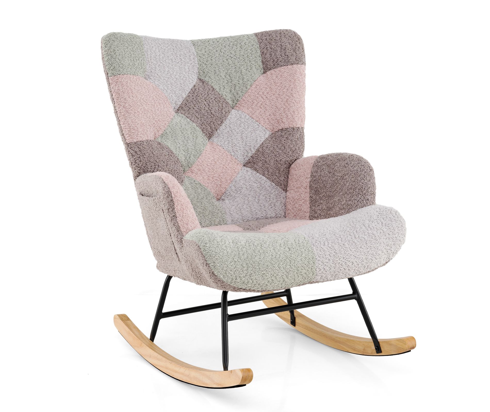 Costway Nursery Rocking Chair Upholstered Boucle Fabric Nursing Armchair w/ Ergonomic Armrests