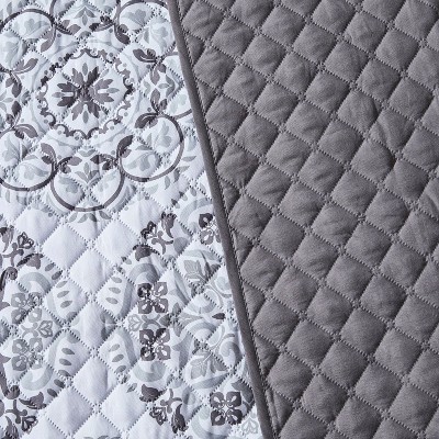 Rosette Gray Twin Reversible Microfiber Bedspread