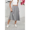 Women's A-Line Midi Skirt Casual Elastic Waist Skirt with Side Pockets - 2 of 4