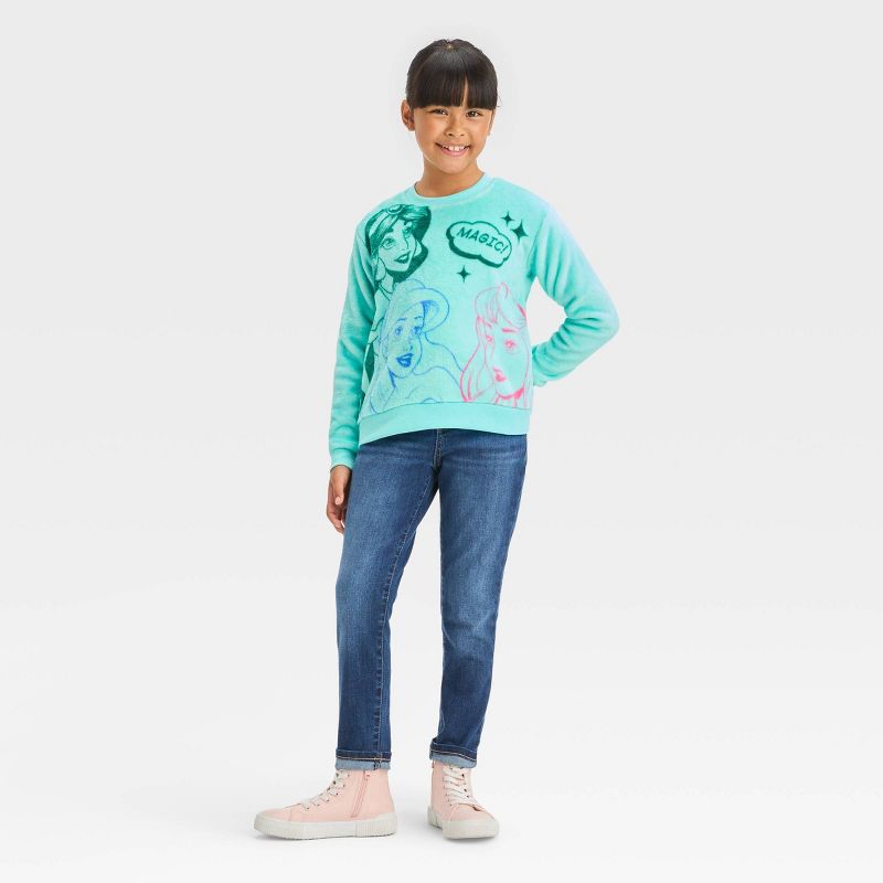 Girls' Disney 100 Matching Family Princess Retro Reimagined Woobie Pullover Sweatshirt - Blue, 3 of 4