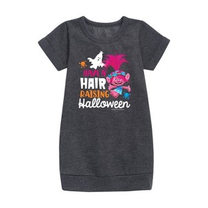 Girls' - Trolls - Have A Hair Raising Halloween Poppy Graphic Short Sleeve Fleece Dress - 1 of 3