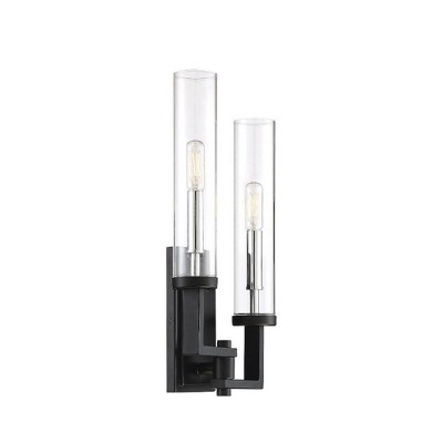Folsom Matte Black Cylinder Sconce with Polished Chrome Accents