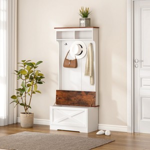 Minimalist Vintage Entryway Hall Tree Wardrobe with Storage Bench, Hooks & Compartments, 31.5"W x 70.9"H Bedroom Organizer-3irtyhousy - 1 of 4