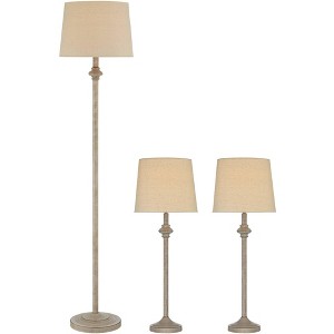 360 Lighting Carter Rustic Farmhouse 3 Piece Table Floor Lamp Set Beige Metal Cream Fabric Tapered Drum Shade for Living Room Bedroom Office House - 1 of 4